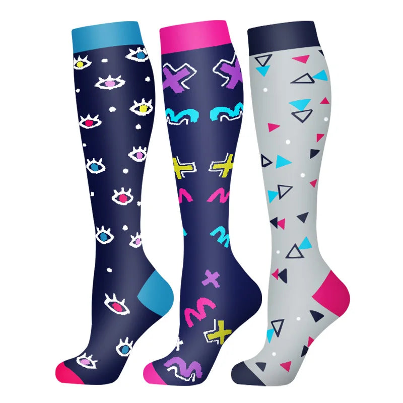 58 Styles 3 Pairs/Pack Compression Socks Knee High 30MmHg Women Men Sports Socks Edema Diabetes Varicose Veins Running Socks Quick Pick Grocers